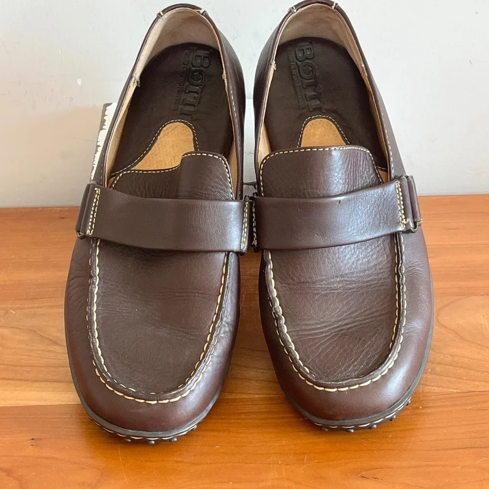 Born Mens Dark Brown‎ Leather Driving Loafers Moc Toe M4148 Size 8.5 / 42